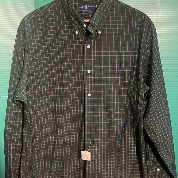 Ralph Lauren Custom Fit XXL Shirt – Green Grid, 2-Ply Cotton, New with Tag - Picture 1 of 1